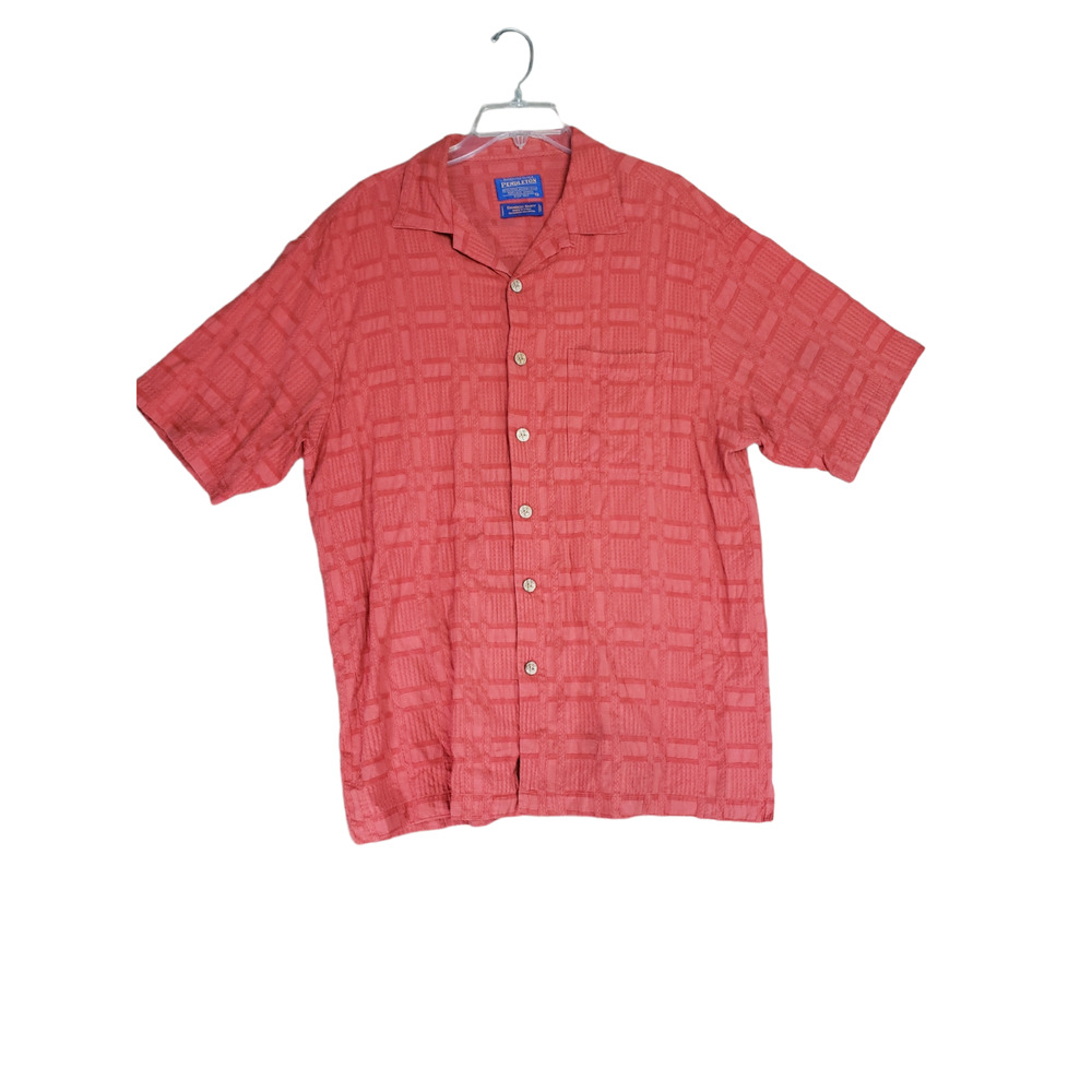 PENDLETON Bamboo Shirt L Short Sleeve Mens Orange Shirt Hawaiian Style